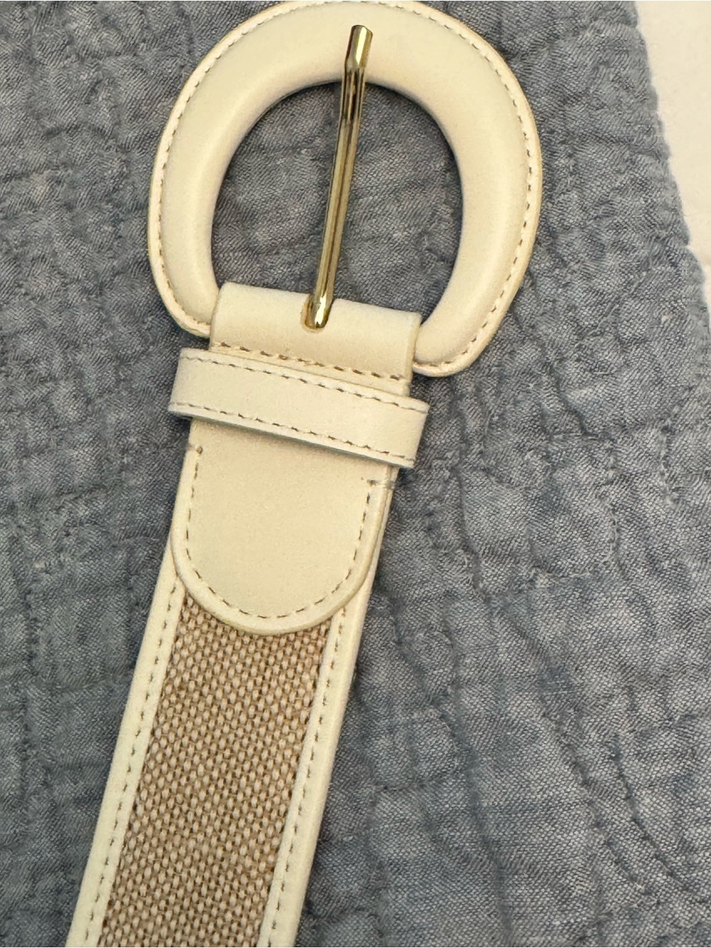 Ann Taylor Canvas Belt with White Leather Trim